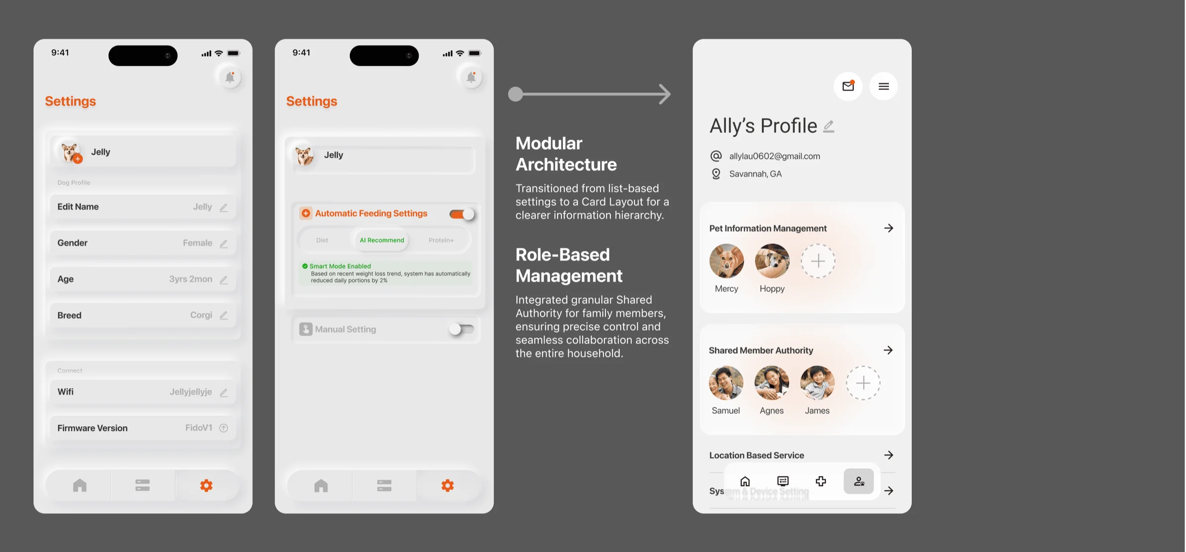 Annotated screens, FitFido app.