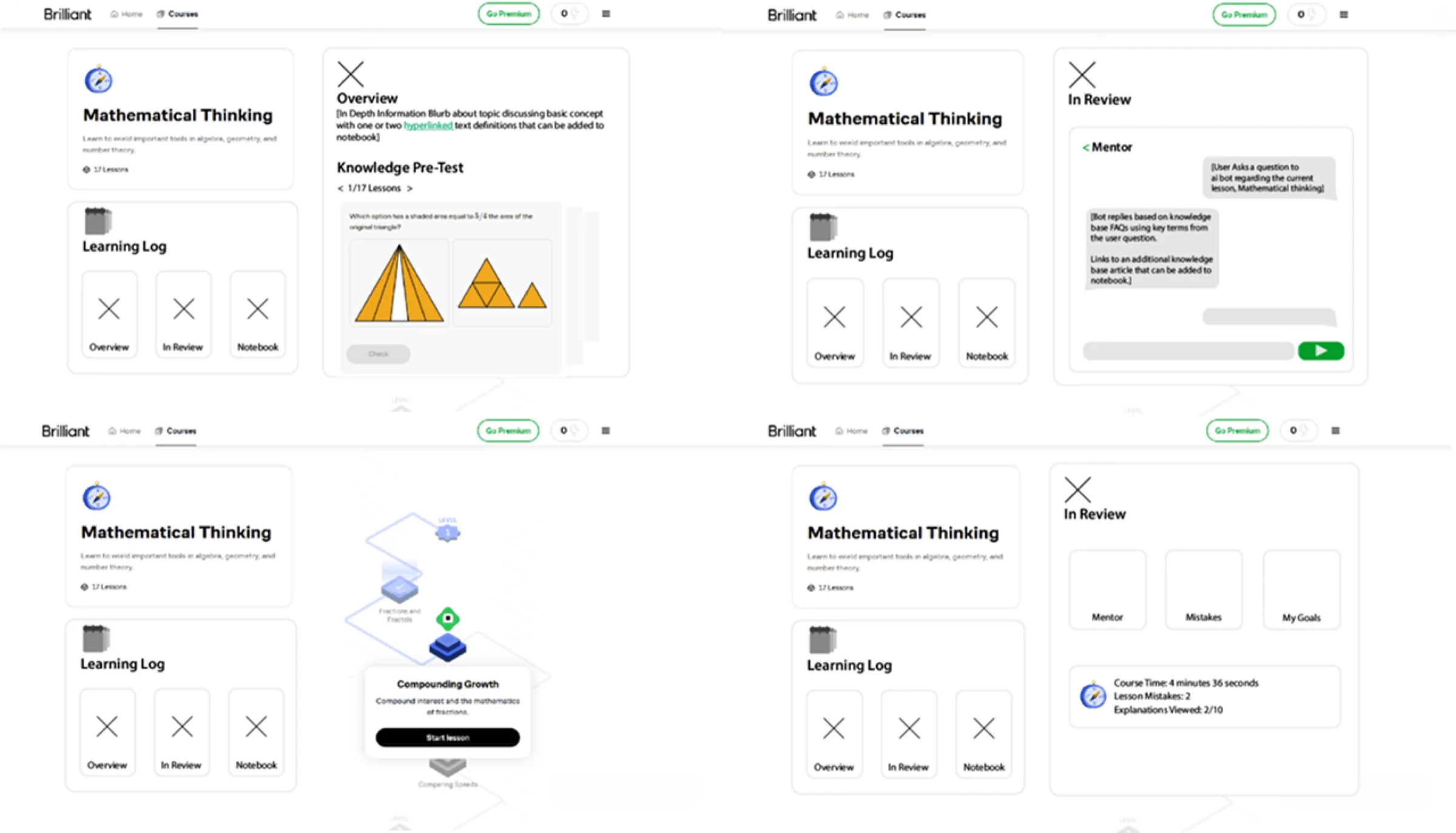 Mid-fidelity wireframes for the Brilliant redesign.